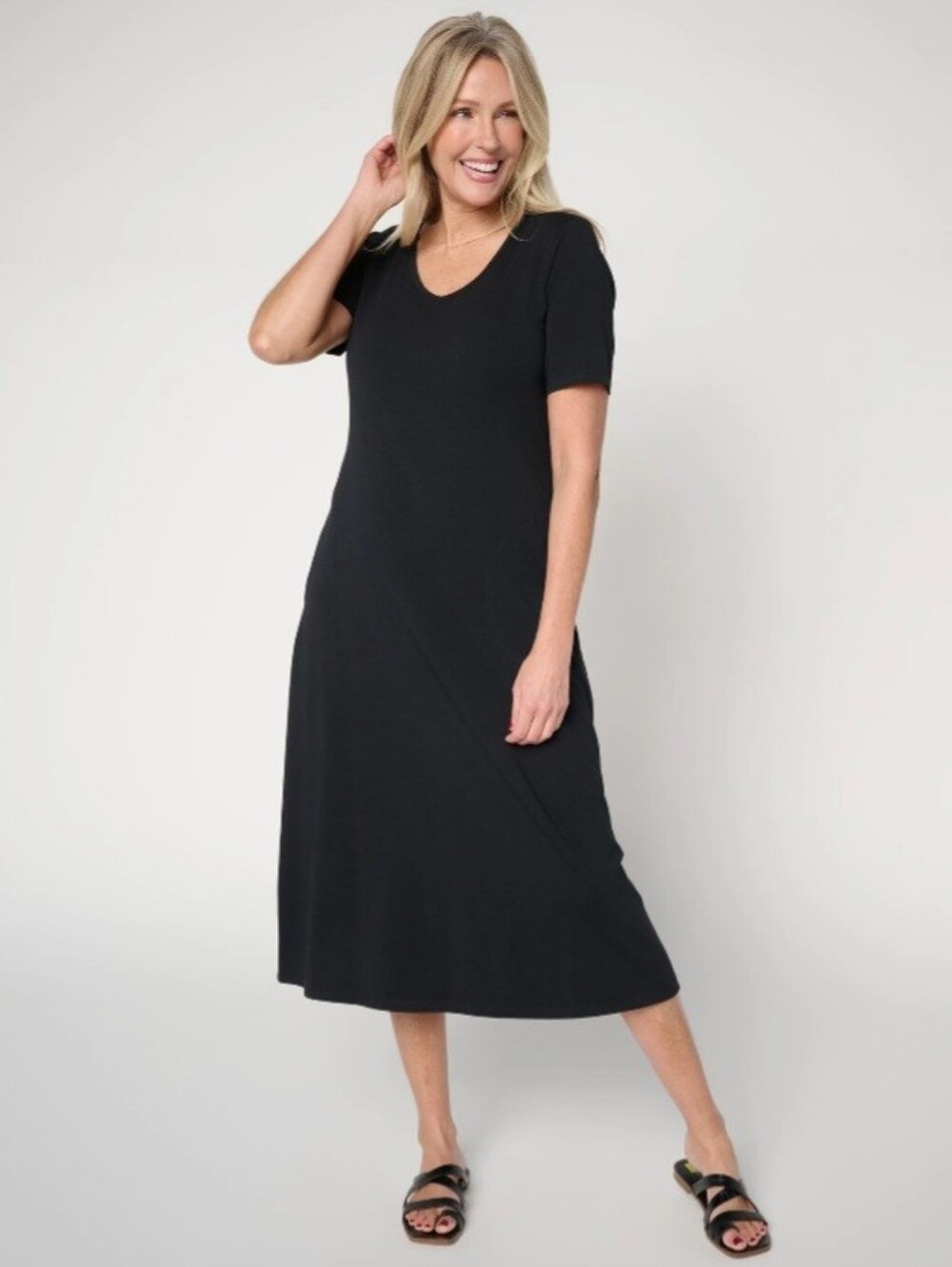 New Short Sleeve Midi Dress Pockets Large